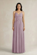 A - Line Pleated Spaghetti Strap Chiffon Bridesmaid Dress in Dusk - SHE IS ME Bridesmaid Dresses