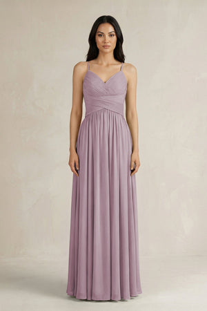 A - Line Pleated Spaghetti Strap Chiffon Bridesmaid Dress in Dusk - SHE IS ME Bridesmaid Dresses