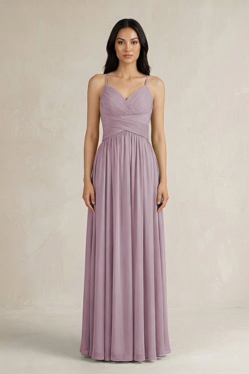 A - Line Pleated Spaghetti Strap Chiffon Bridesmaid Dress in Dusk - SHE IS ME Bridesmaid Dresses