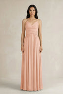 A - Line Pleated Spaghetti Strap Chiffon Bridesmaid Dress in English Rose - SHE IS ME Bridesmaid Dresses