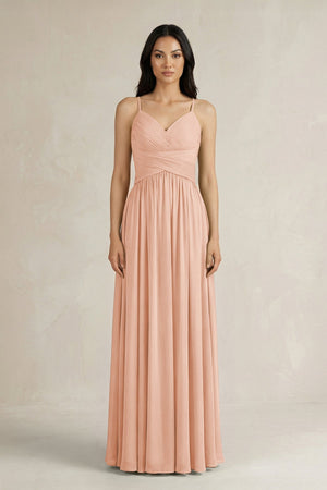 A - Line Pleated Spaghetti Strap Chiffon Bridesmaid Dress in English Rose - SHE IS ME Bridesmaid Dresses
