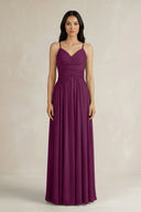A - Line Pleated Spaghetti Strap Chiffon Bridesmaid Dress in Fig - SHE IS ME Bridesmaid Dresses