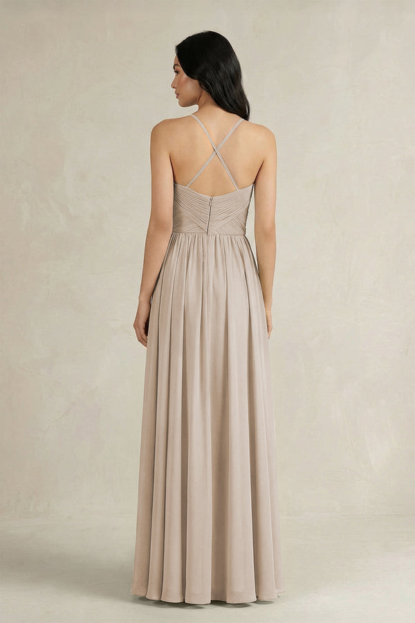 A - Line Pleated Spaghetti Strap Chiffon Bridesmaid Dress in Frost - SHE IS ME Bridesmaid Dresses