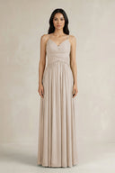 A - Line Pleated Spaghetti Strap Chiffon Bridesmaid Dress in Frost - SHE IS ME Bridesmaid Dresses