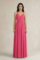 A - Line Pleated Spaghetti Strap Chiffon Bridesmaid Dress in Fuchsia - SHE IS ME Bridesmaid Dresses
