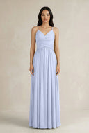 A - Line Pleated Spaghetti Strap Chiffon Bridesmaid Dress in Ice - SHE IS ME Bridesmaid Dresses