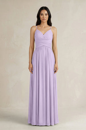 A - Line Pleated Spaghetti Strap Chiffon Bridesmaid Dress in Lavender - SHE IS ME Bridesmaid Dresses