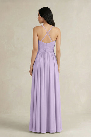 A - Line Pleated Spaghetti Strap Chiffon Bridesmaid Dress in Lavender - SHE IS ME Bridesmaid Dresses