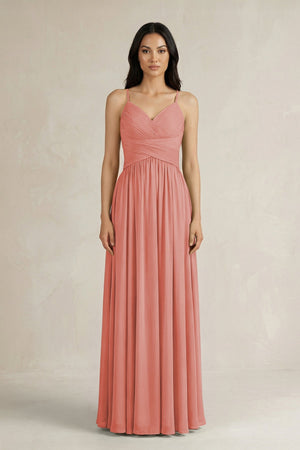 A - Line Pleated Spaghetti Strap Chiffon Bridesmaid Dress in Mulberry - SHE IS ME Bridesmaid Dresses