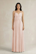 A - Line Pleated Spaghetti Strap Chiffon Bridesmaid Dress in Pale Blush - SHE IS ME Bridesmaid Dresses