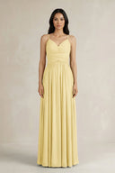 A - Line Pleated Spaghetti Strap Chiffon Bridesmaid Dress in Pastel Yellow - SHE IS ME Bridesmaid Dresses