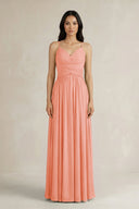 A - Line Pleated Spaghetti Strap Chiffon Bridesmaid Dress in Rosette - SHE IS ME Bridesmaid Dresses