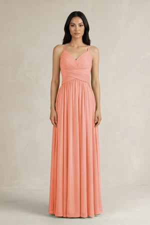 A - Line Pleated Spaghetti Strap Chiffon Bridesmaid Dress in Rosette - SHE IS ME Bridesmaid Dresses
