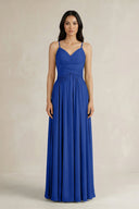 A - Line Pleated Spaghetti Strap Chiffon Bridesmaid Dress in Royal Blue - SHE IS ME Bridesmaid Dresses