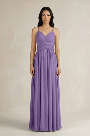A - Line Pleated Spaghetti Strap Chiffon Bridesmaid Dress in Tahiti - SHE IS ME Bridesmaid Dresses