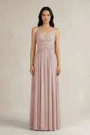 A - Line Pleated Spaghetti Strap Chiffon Bridesmaid Dress in Toffee - SHE IS ME Bridesmaid Dresses