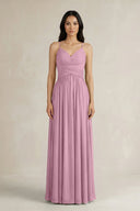 A - Line Pleated Spaghetti Strap Chiffon Bridesmaid Dress in Vintage Mauve - SHE IS ME Bridesmaid Dresses