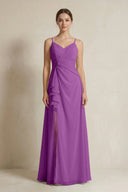 A - Line Ruffled Spaghetti Strap Chiffon Bridesmaid Dress in Amethyst - SHE IS ME Bridesmaid Dresses
