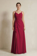 A - Line Ruffled Spaghetti Strap Chiffon Bridesmaid Dress in Berry - SHE IS ME Bridesmaid Dresses