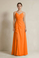 A - Line Ruffled Spaghetti Strap Chiffon Bridesmaid Dress in Cinnamon - SHE IS ME Bridesmaid Dresses