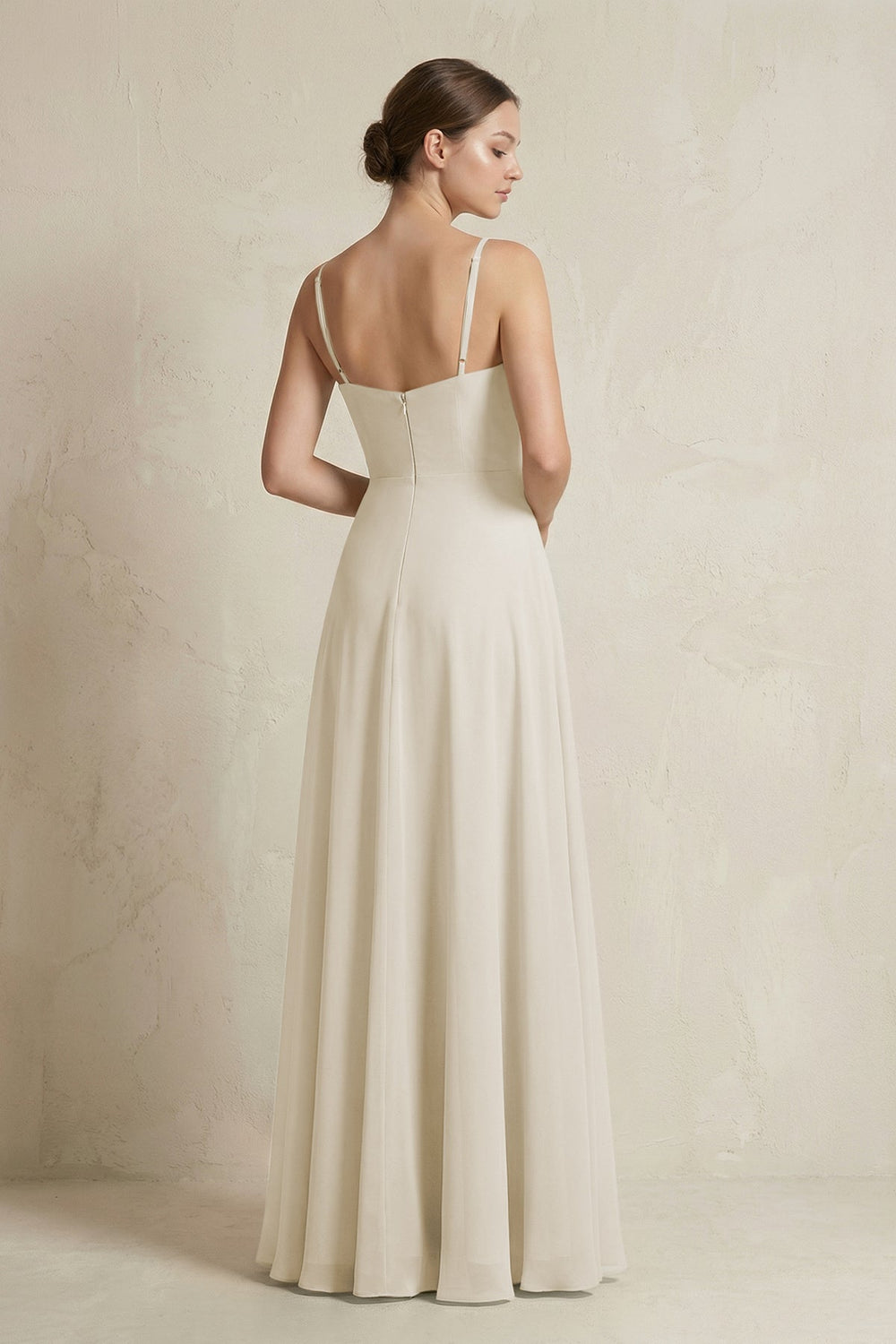 A - Line Ruffled Spaghetti Strap Chiffon Bridesmaid Dress in Dove Gray - SHE IS ME Bridesmaid Dresses