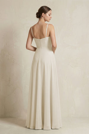 A - Line Ruffled Spaghetti Strap Chiffon Bridesmaid Dress in Dove Gray - SHE IS ME Bridesmaid Dresses