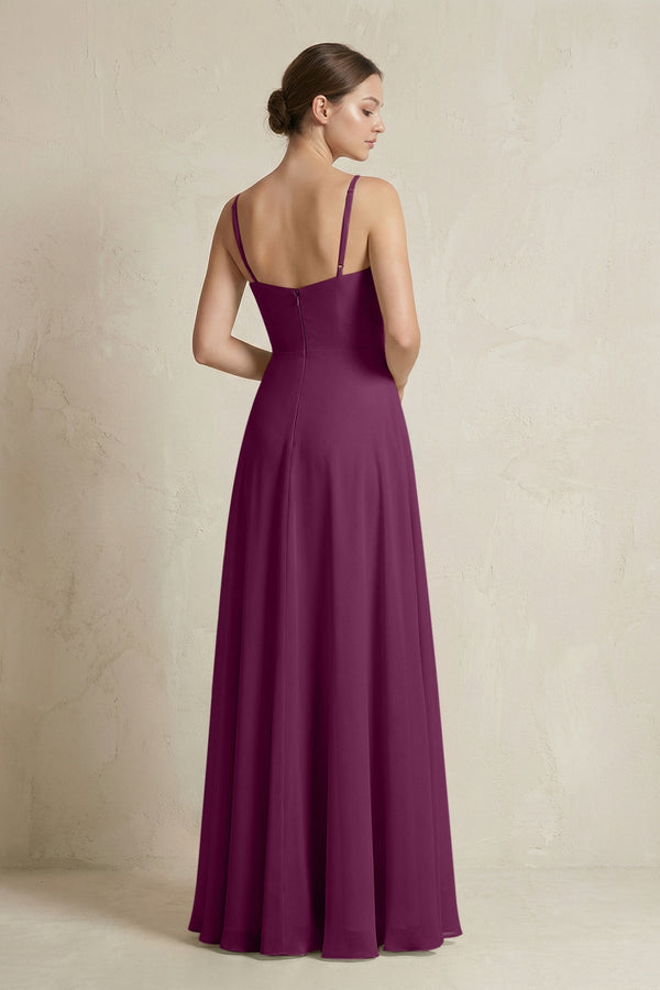 A - Line Ruffled Spaghetti Strap Chiffon Bridesmaid Dress in Fig - SHE IS ME Bridesmaid Dresses