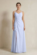 A - Line Ruffled Spaghetti Strap Chiffon Bridesmaid Dress in Ice - SHE IS ME Bridesmaid Dresses