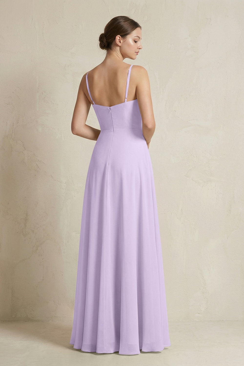 A - Line Ruffled Spaghetti Strap Chiffon Bridesmaid Dress in Lavender - SHE IS ME Bridesmaid Dresses