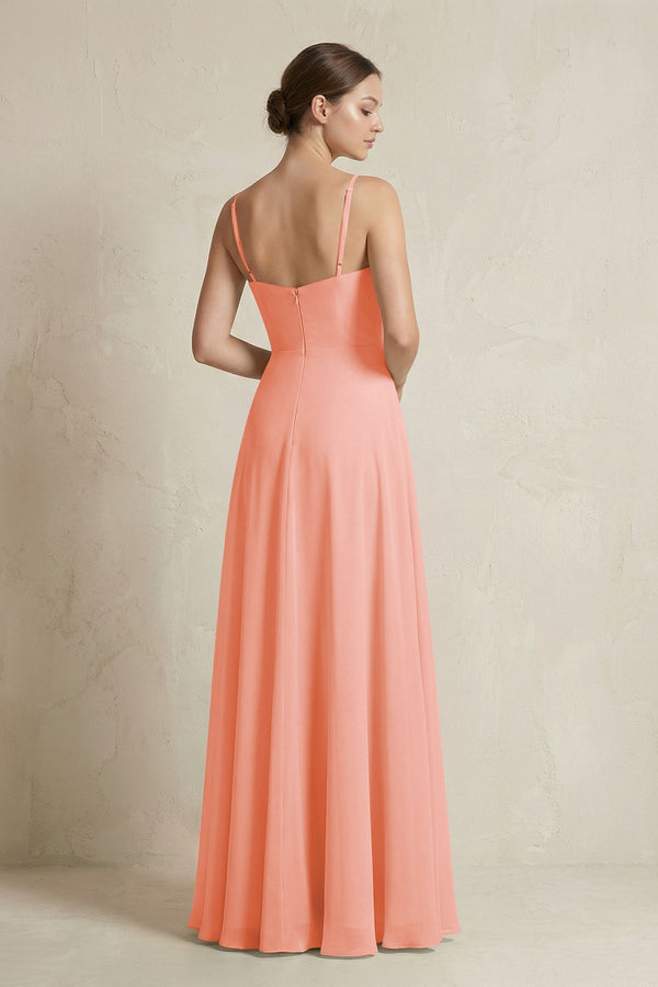 A - Line Ruffled Spaghetti Strap Chiffon Bridesmaid Dress in Rosette - SHE IS ME Bridesmaid Dresses