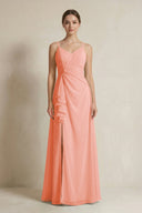 A - Line Ruffled Spaghetti Strap Chiffon Bridesmaid Dress in Rosette - SHE IS ME Bridesmaid Dresses
