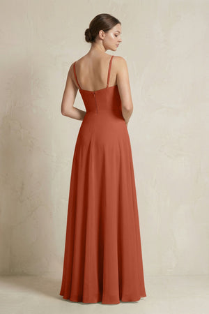A - Line Ruffled Spaghetti Strap Chiffon Bridesmaid Dress in Spice - SHE IS ME Bridesmaid Dresses