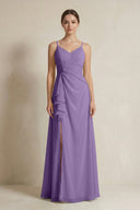 A - Line Ruffled Spaghetti Strap Chiffon Bridesmaid Dress in Tahiti - SHE IS ME Bridesmaid Dresses