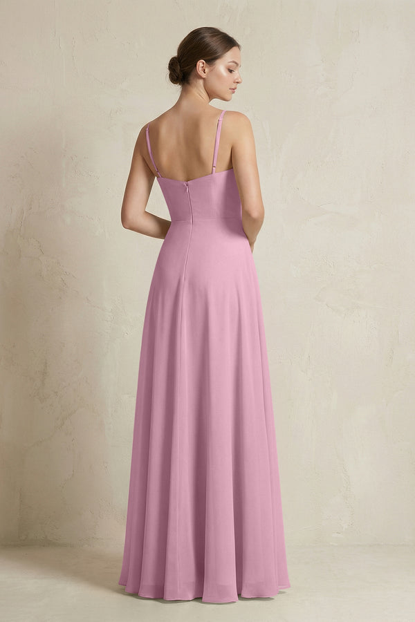 A - Line Ruffled Spaghetti Strap Chiffon Bridesmaid Dress in Vintage Mauve - SHE IS ME Bridesmaid Dresses