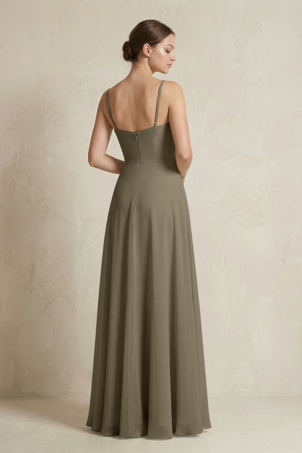 A - Line Ruffled Spaghetti Strap Chiffon Bridesmaid Dress in Willow Green - SHE IS ME Bridesmaid Dresses