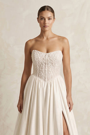 A - Line Strapless Corset Satin Wedding Dress in Ivory - SHE IS ME Wedding Dresses
