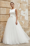 Ball - Gown Tulle Sleeveless Wedding Dress With Bow in White - SHE IS ME Wedding Dresses
