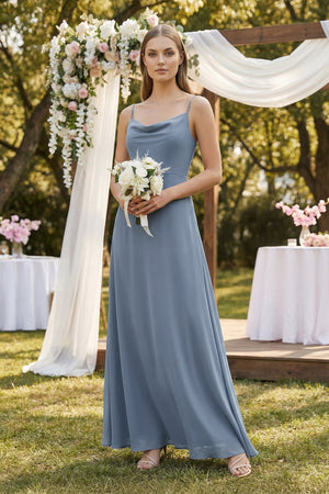 Cami Strap A-Line Chiffon Bridesmaid Dress in Neptune - SHE IS ME BRIDESMAID DRESSES
