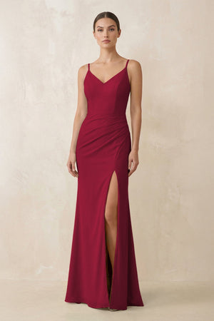 Cami Strap Chiffon Sheath Bridesmaid Gown in Berry - SHE IS ME Bridesmaid Dresses
