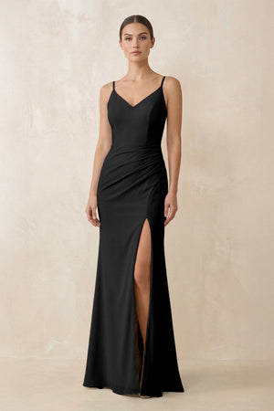 Cami Strap Chiffon Sheath Bridesmaid Gown in Black - SHE IS ME Bridesmaid Dresses