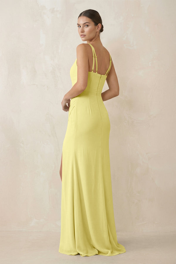 Cami Strap Chiffon Sheath Bridesmaid Gown in Buttercup - SHE IS ME Bridesmaid Dresses