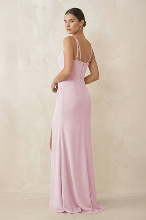 Cami Strap Chiffon Sheath Bridesmaid Gown in Candy Pink - SHE IS ME Bridesmaid Dresses