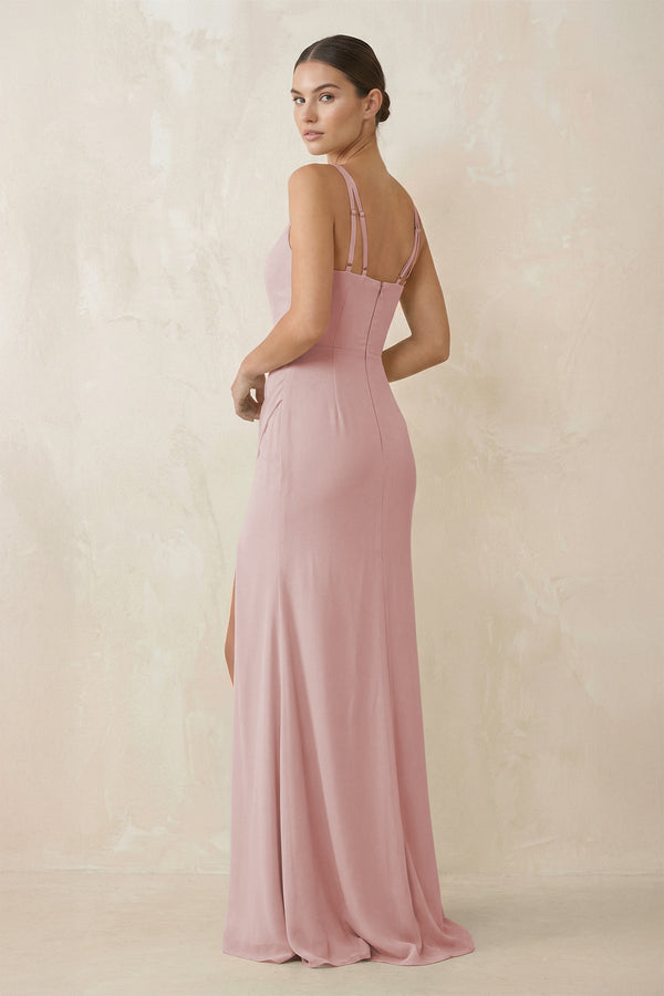 Cami Strap Chiffon Sheath Bridesmaid Gown in Dusty Rose - SHE IS ME Bridesmaid Dresses