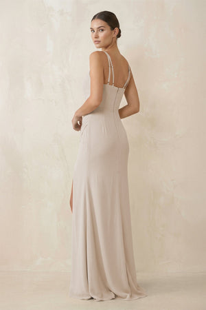 Cami Strap Chiffon Sheath Bridesmaid Gown in Frost - SHE IS ME Bridesmaid Dresses