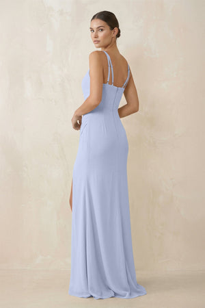 Cami Strap Chiffon Sheath Bridesmaid Gown in Ice - SHE IS ME Bridesmaid Dresses