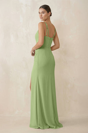 Cami Strap Chiffon Sheath Bridesmaid Gown in Matcha - SHE IS ME Bridesmaid Dresses
