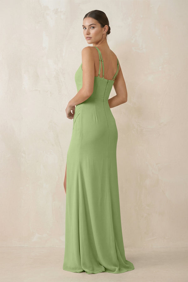 Cami Strap Chiffon Sheath Bridesmaid Gown in Matcha - SHE IS ME Bridesmaid Dresses