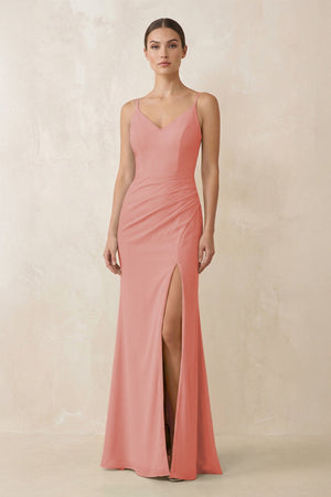 Cami Strap Chiffon Sheath Bridesmaid Gown in Mulberry - SHE IS ME Bridesmaid Dresses