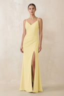 Cami Strap Chiffon Sheath Bridesmaid Gown in Pastel Yellow - SHE IS ME Bridesmaid Dresses