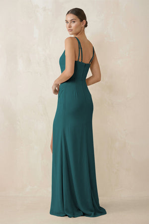 Cami Strap Chiffon Sheath Bridesmaid Gown in Pine - SHE IS ME Bridesmaid Dresses